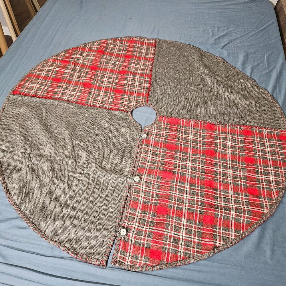 Tree Skirt Plaid Tartan Flannel FeChristmas Reversable Red Grey White Country 48